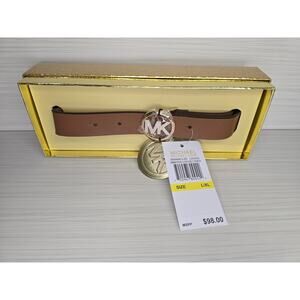 Michael Kors Luggage Brown 28mm Pave Logo Belt L/XL